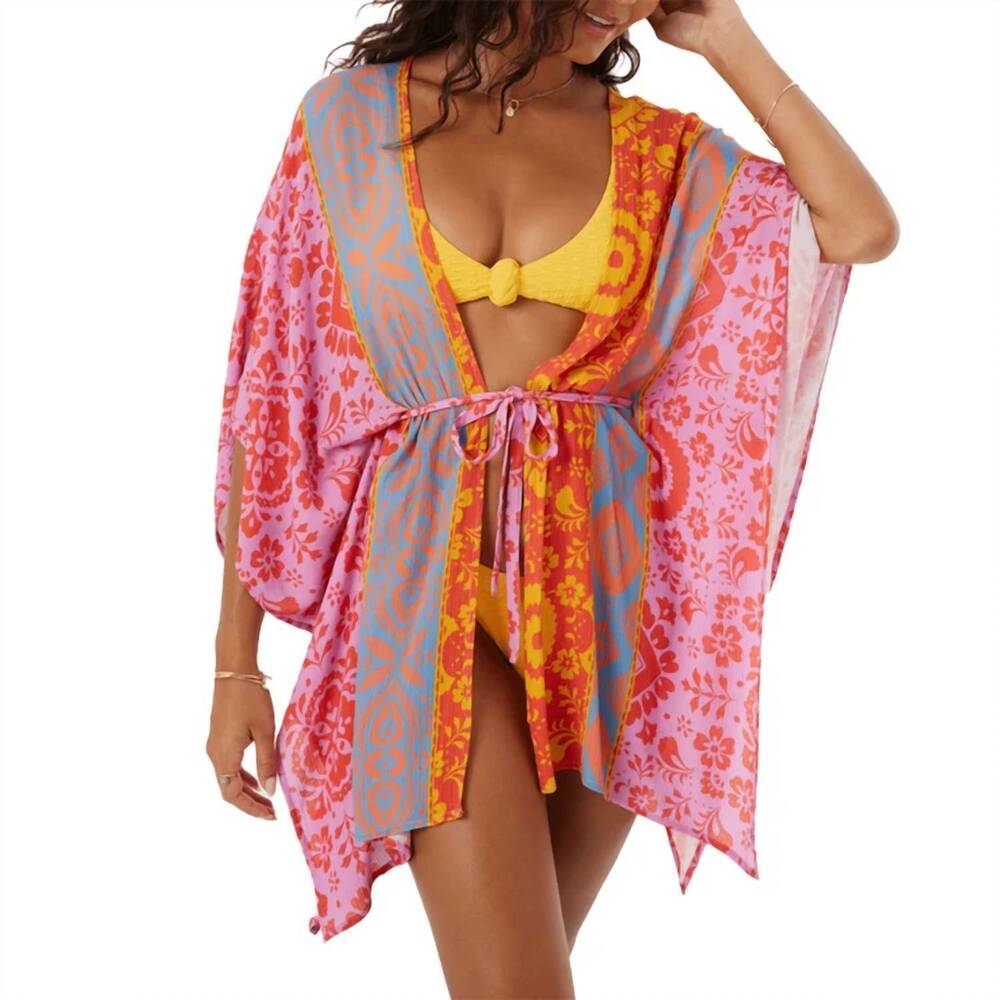 NEW ROXY wanderer kimono cover-up top in pink